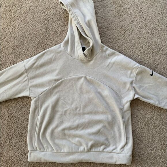 Nike Fleece Hoodie Sweatshirt Pullover Fuzzy Super Soft Beige Cream Size M - Picture 3 of 5